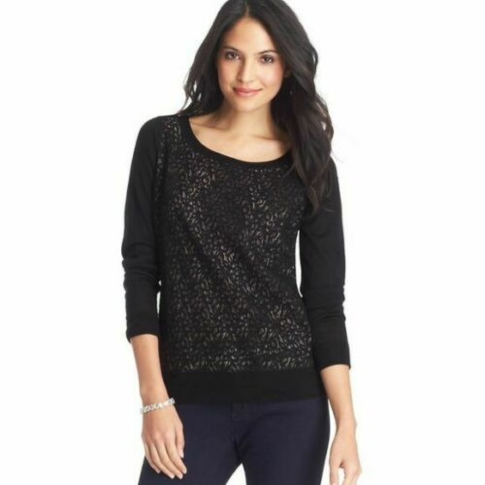 Ann Taylor Loft crochet-front sweater